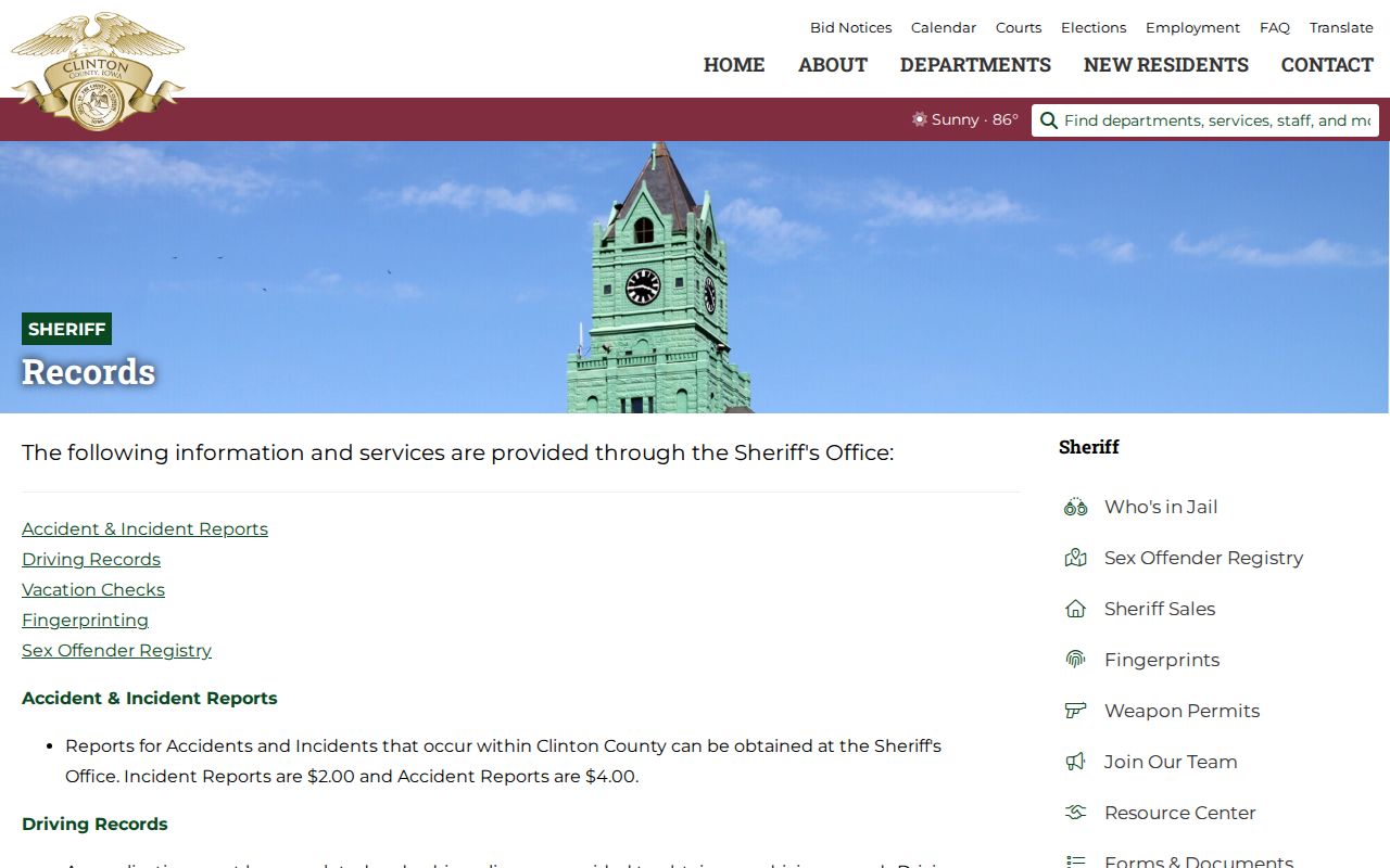 Clinton County Sheriff booking records contact and fees